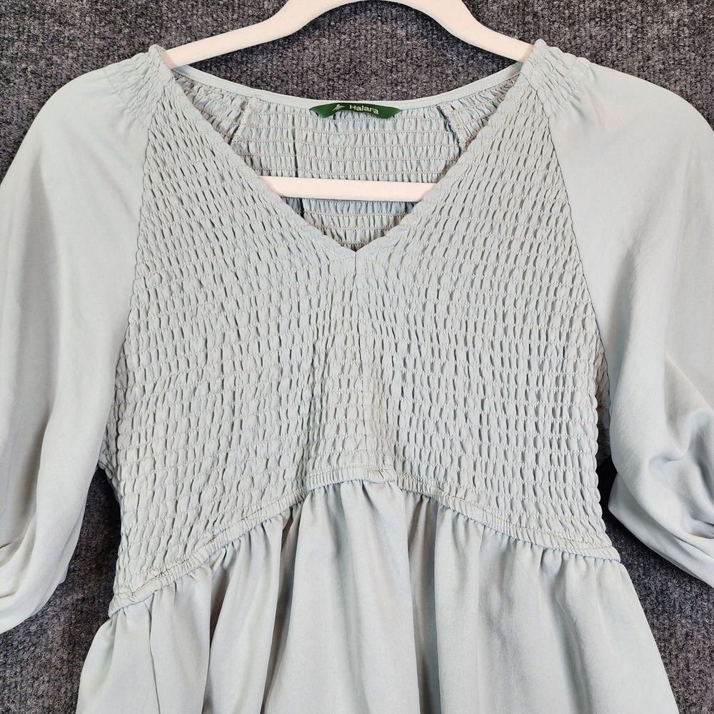 Halara Womens Sage Green Smocked‎ Puff Sleeve Cottagecore Fairy Peplum Blouse S - Picture 5 of 8